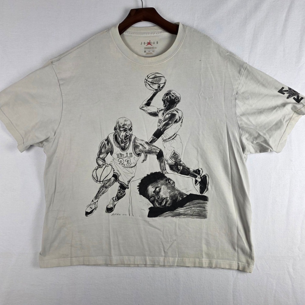 Jordan x Off-White Mens XXL Sail Philip Burke Hoop Heroes Graphic T-Shirt CV0657